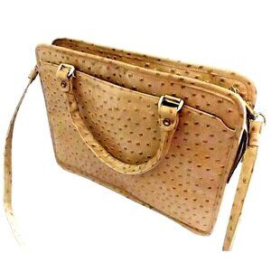 Original By Caprice Ostrich Convertible Shoulder Bag Purse Golden Beige 13 x 12
